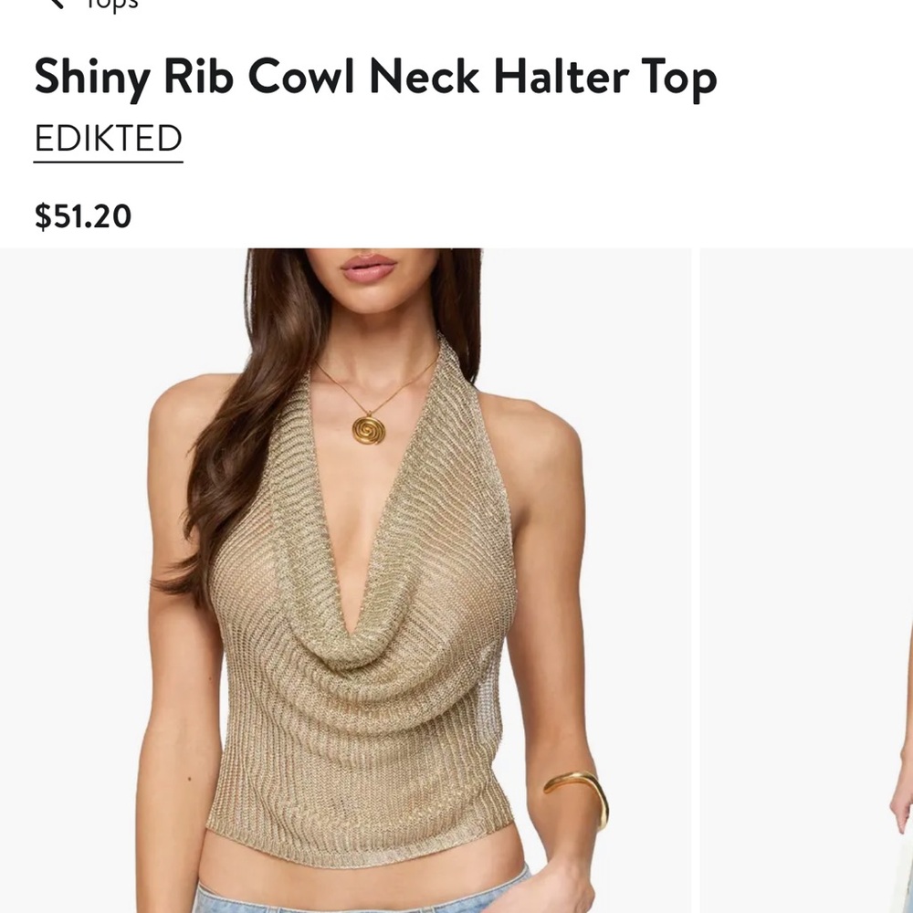 Edikted Metallic Ribbed Halter Top